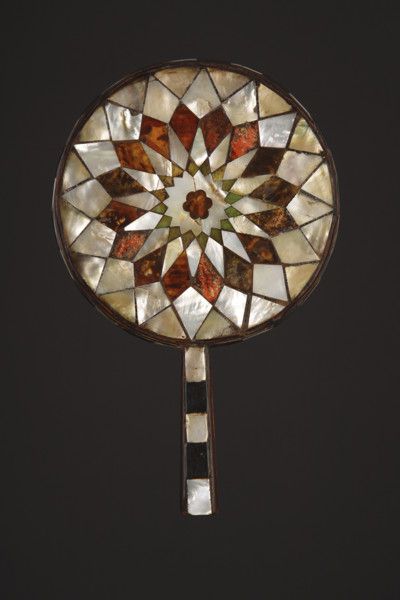 An Ottoman Turkish Intarsia Hand Mirror Decorated with a Geometric Design Radiat...