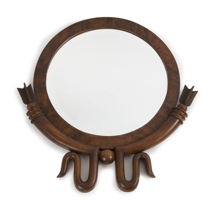 Gio Ponti (in the style of). Mirror, 1930s. Root veneer, nut wood, partly carved...
