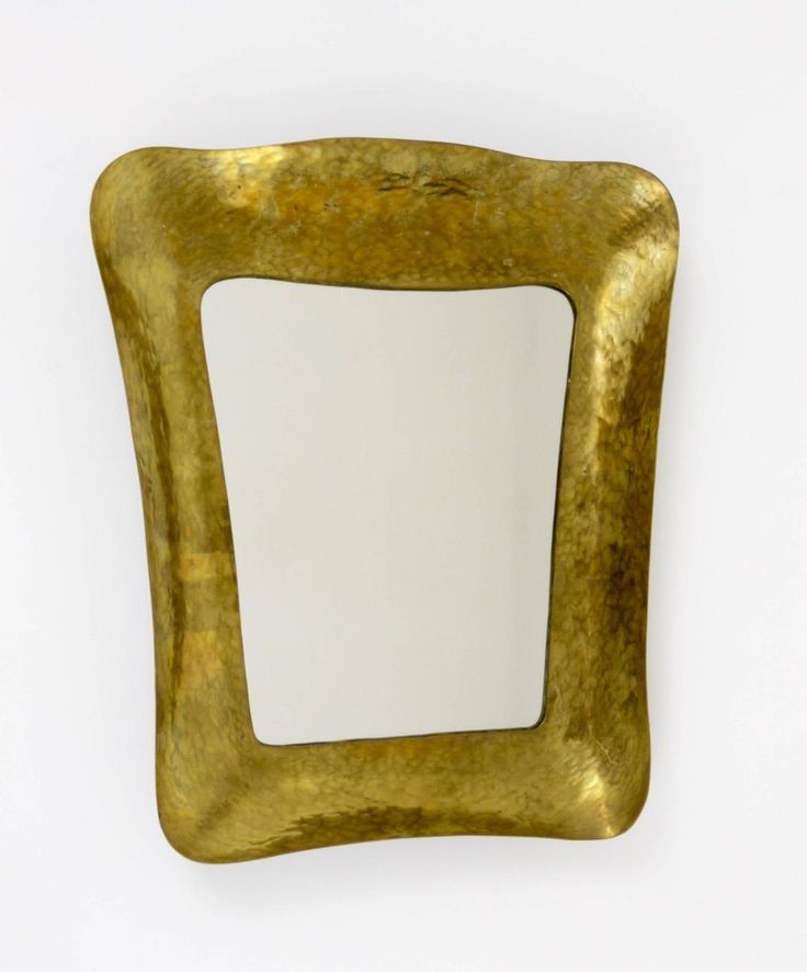 Hammered Modernist Brass Mirror, Austria, 1950s | From a unique collection of an...