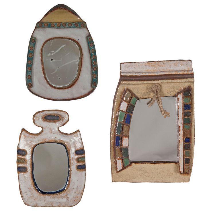 Three Ceramic Frame Mirrors by Les Argonautes | From a unique collection of anti...