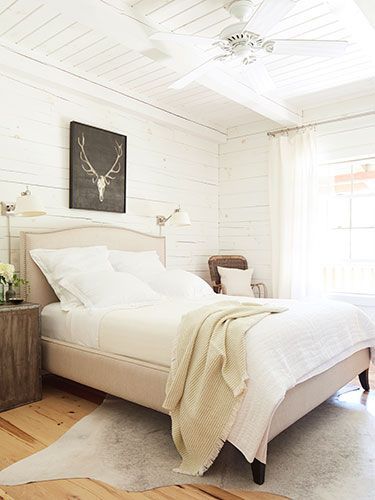 We wouldn't mind taking a nap in this heavenly bed! Reproduction tea crates serv...