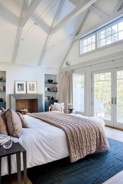 master bedroom inspiration with vaulted ceiling with exposed beams and anchored ...