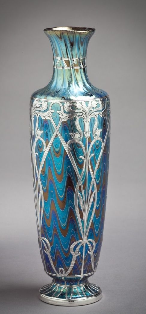 Galvanic Silver Overlay on Antique Art Glass - Bohemian  American