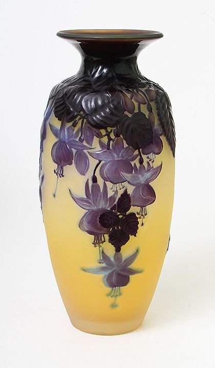 Gorgeous Gallé fuchsia blownout vase, sold at the show