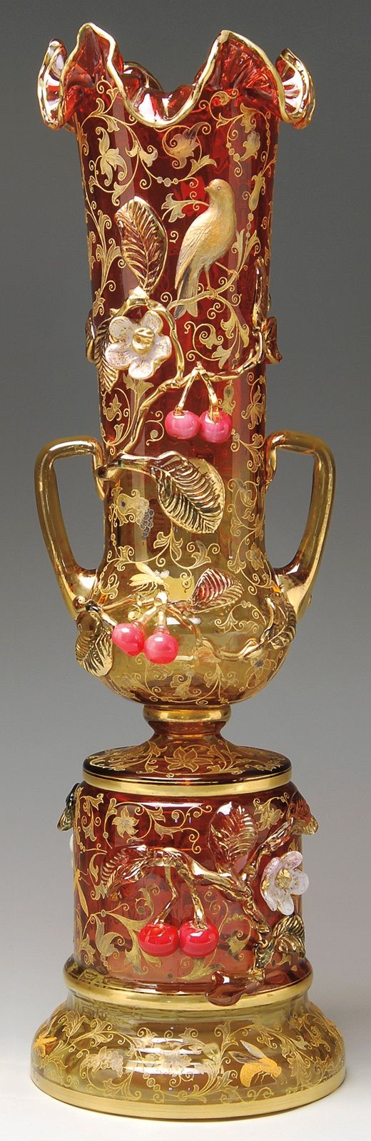 Ornate Moser Bohemian glass vase, late 19th century.
