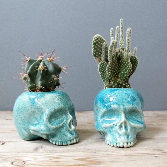 Turquoise Blue Skull Planter - perfect for cactus succulent or air plant