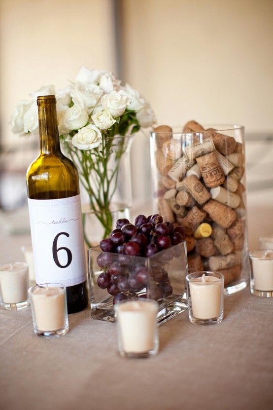 CUTE IDEA...Corks, grapes and empty wine bottles used 'as centerpieces - vin...