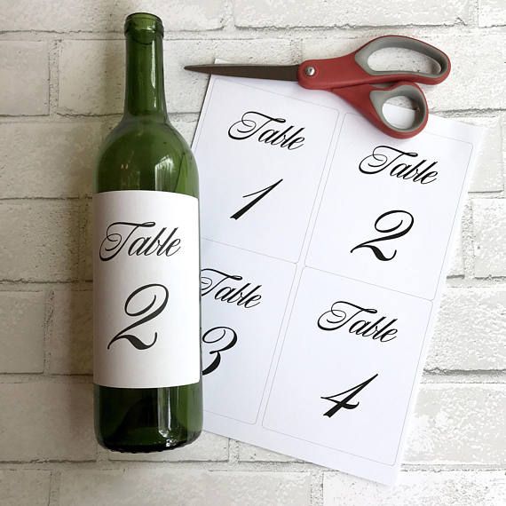 Printable Table Numbers Wine Bottle Label Stickers Script, wine bottle, wine, wi...