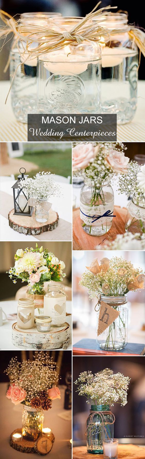 country rustic mason jars inspired wedding centerpieces ideas: