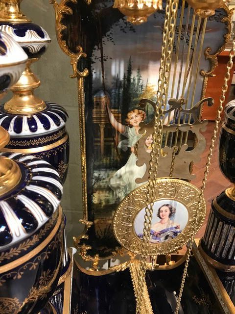 Spectacular large porcelain clock with 24k gold gilding with blue enamel. Rich c...