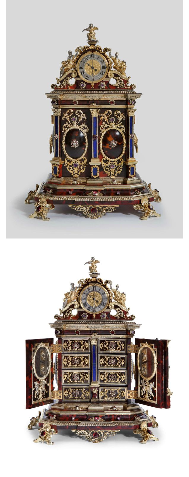 Jacob Mayr (1648-Augsburg-1714), Tabernacle clock. Turtle shell case, hour strik...