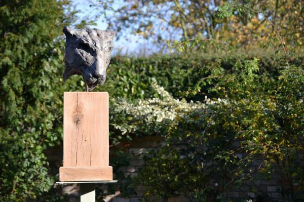 Bronze & Oak #sculpture by #sculptor Edward Waites titled: 'Amur Leopard Head (B...