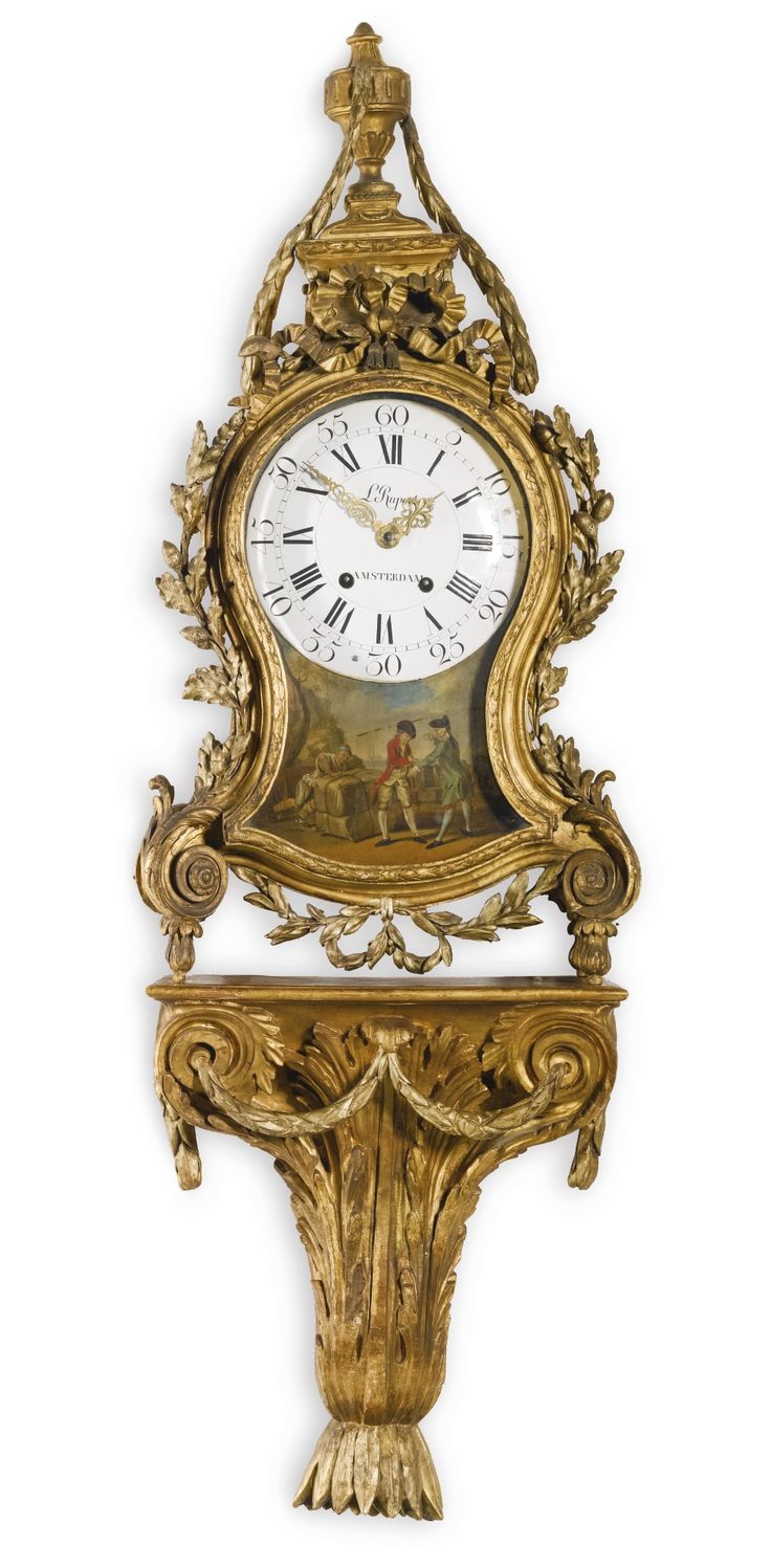 A rare neoclassical giltwood Dutch striking bracket clock, Laurens Rupert, Amste...