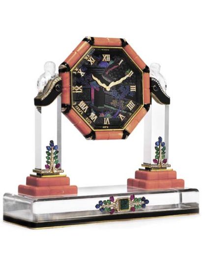 PHILLIPS : CH060208, Cartier, An Important Rock Crystal, Coral and Gem-Set Clock