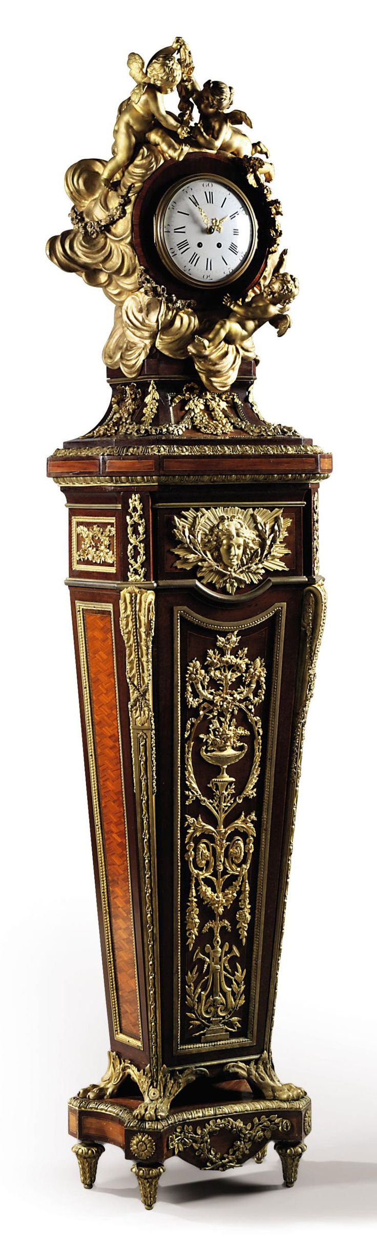 date unspecified A FRENCH ORMOLU-MOUNTED AMARANTH AND TULIPWOOD PARQUETRY PEDEST...