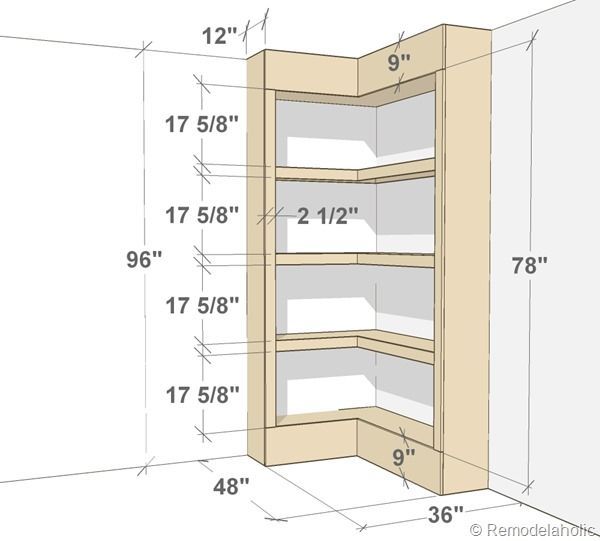 DIY Built-in Corner Bookshelves, via Remodelaholic.