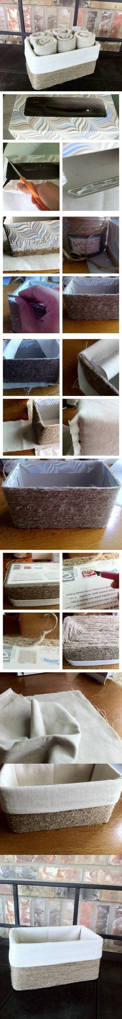 DIY Jute Basket from Cardboard Box