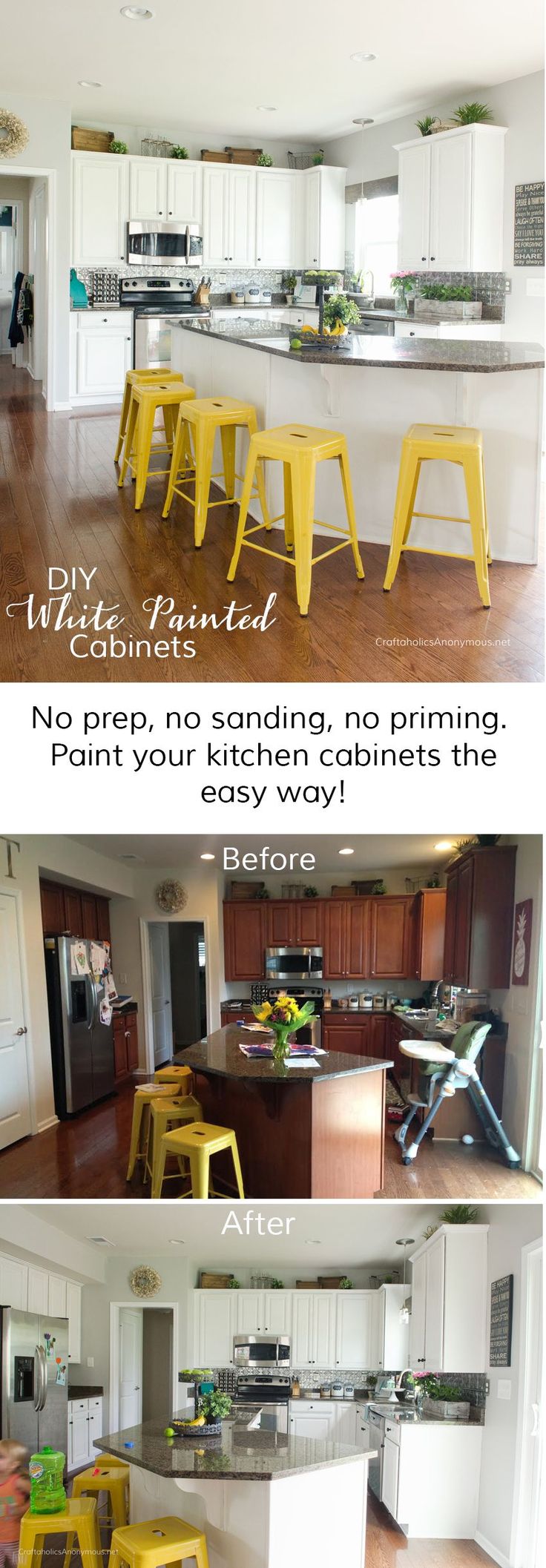 How to Paint Cabinets the easy way! No prep, no priming, no stripping. DIY white...