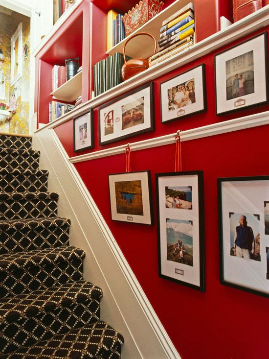 Love the railings and book cases up the stairs