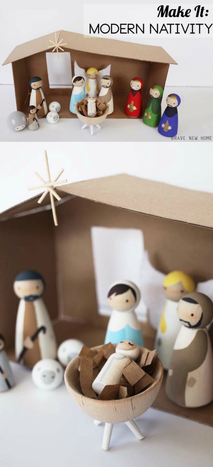 This DIY nativity set with wood peg dolls is budget friendly and not too kitschy...