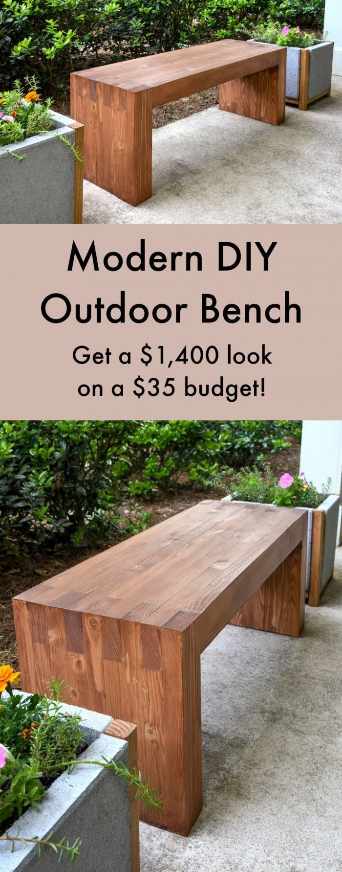 This easy modern DIY outdoor bench was made with $35 of materials - and uses no ...
