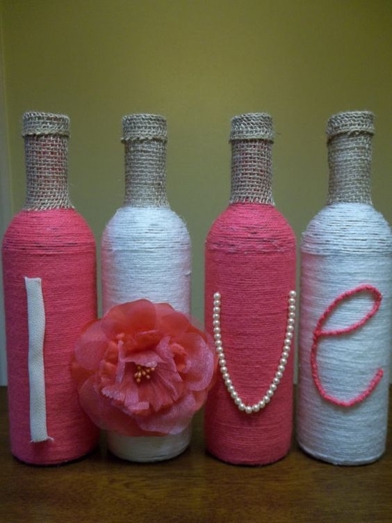 Custom LOVE Wine Bottles Wrapped in Yarn / by WeddingWorthyCrafts