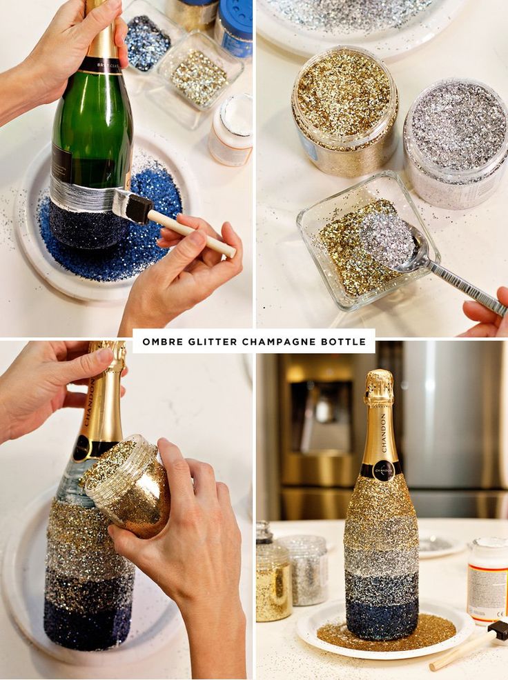 Midnight Toast New Year’s Eve Table + Ombre Glittered Champagne Bottles