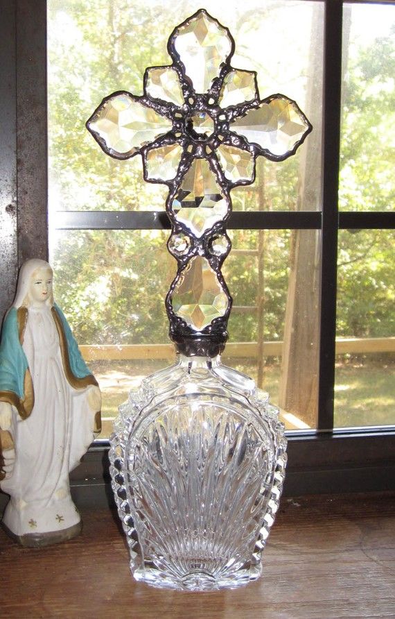 RESERVED FOR MARSHA Vintage Cross Bottle with French Pendalogue Prisms RESERVED ...
