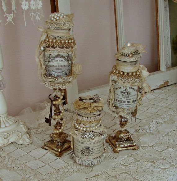 Vintage French Embellished Apothecary Bottles Set of by treasured2, $75.00