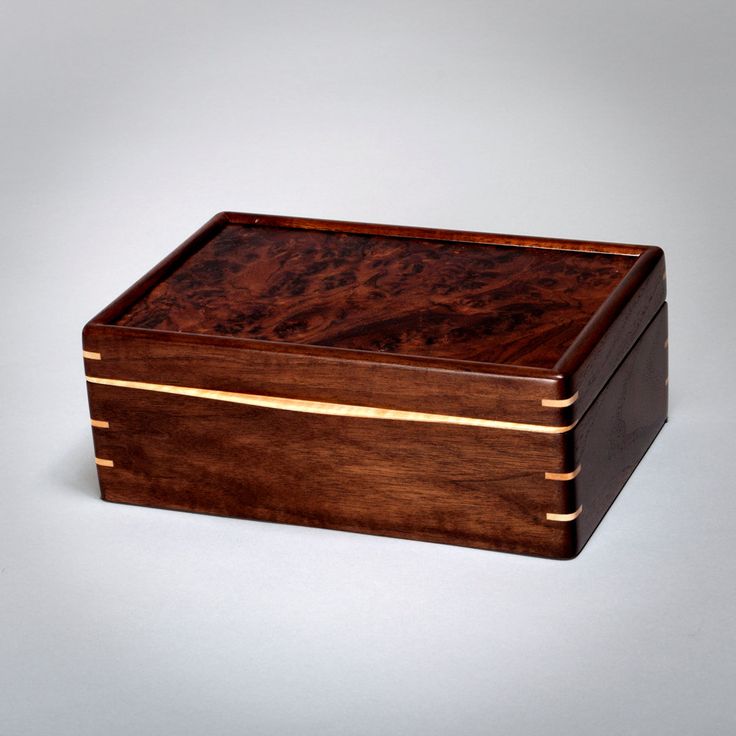 Wood Mens Box, Keepsake Box, Treasure Box Walnut with Walnut Burl Lid. The Keepe...