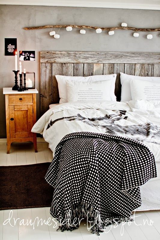 Simple black and white rustic bedroom.
