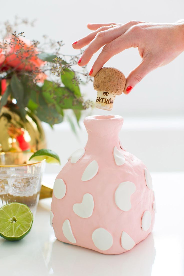 A cute statement DIY clay decanter made from an old Patron bottle! - sugar and c...
