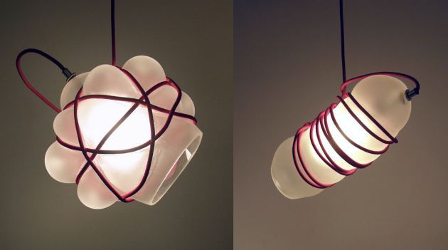 These hand-blown glass pendant lamps look like they're all wrapped up // Bou...