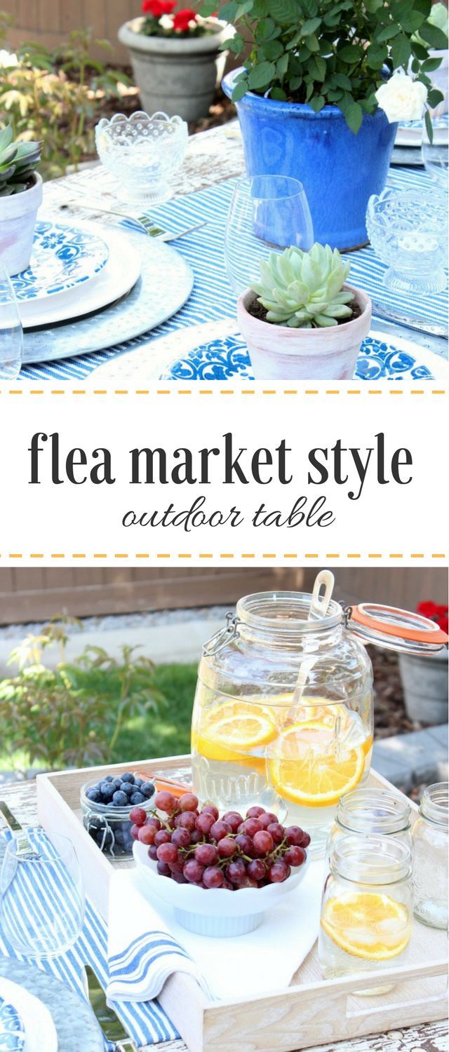 Flea Market Style Outdoor Tablescape - Hit the thrift shops and put together a c...
