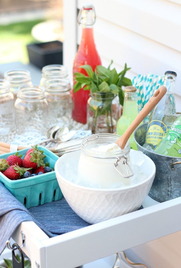 Hosting an outdoor party? Put together an ice cream float bar for dessert. A fun...