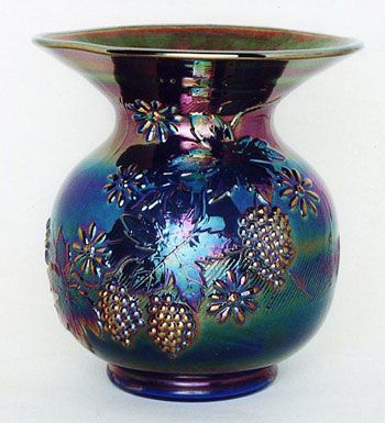Blue Carnival Glass Pitcher Vase
