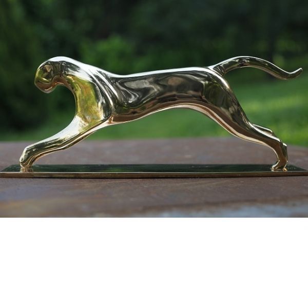 #Bronze #sculpture by #sculptor Ágnes Nagy titled: 'Jumping Jaguar (Bronze styl...