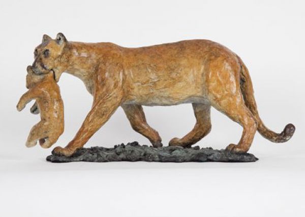 Bronze on Bronze Base #sculpture by #sculptor Cynthia Lewis titled: 'Cougar and ...