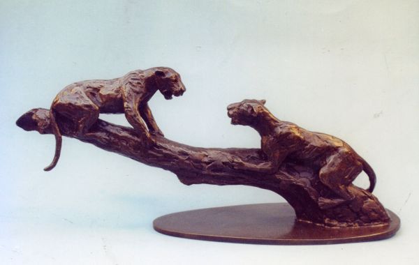 #Bronze #sculpture by #sculptor Graham High titled: 'Jaguars (Bronze Two Squabbl...