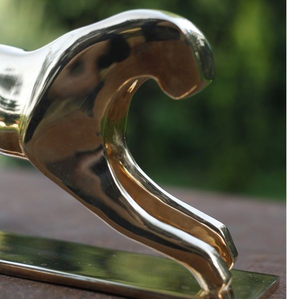 #Bronze #sculpture by #sculptor Ágnes Nagy titled: 'Jumping Jaguar (Bronze styl...