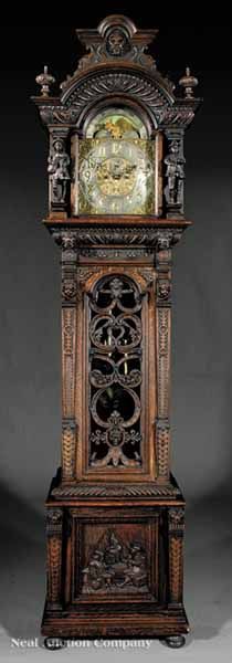 American Carved Oak Tall Case Clock, early 20th c., attributed to Tobey Furnitur...