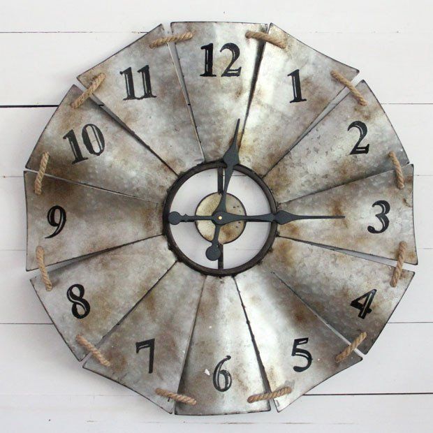 Rustic Metal Windmill Wall Clock