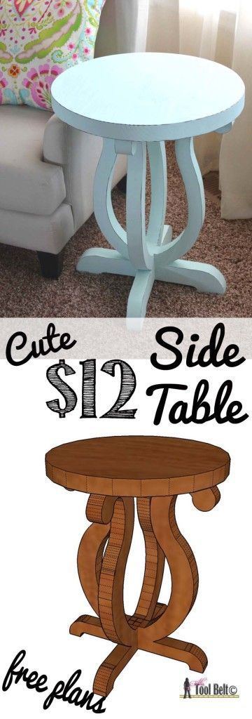 Build a cute side table from a simple 2 x 10 board. Free plans and pattern on he...