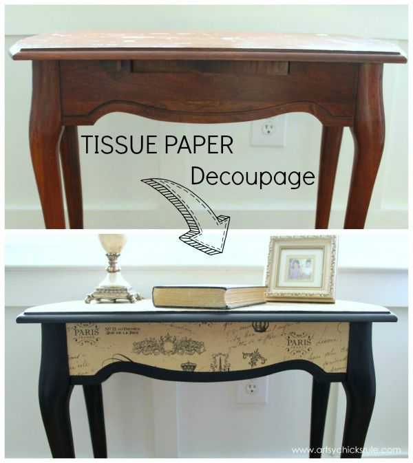 $5 Thrifty French TISSUE Paper Decoupage Table Makeover - Before-and-After - art...