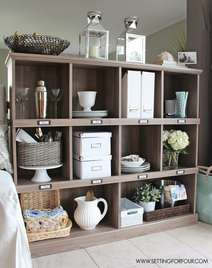 Add storage and organization to your kitchen with a bookcase! I love the salt oa...