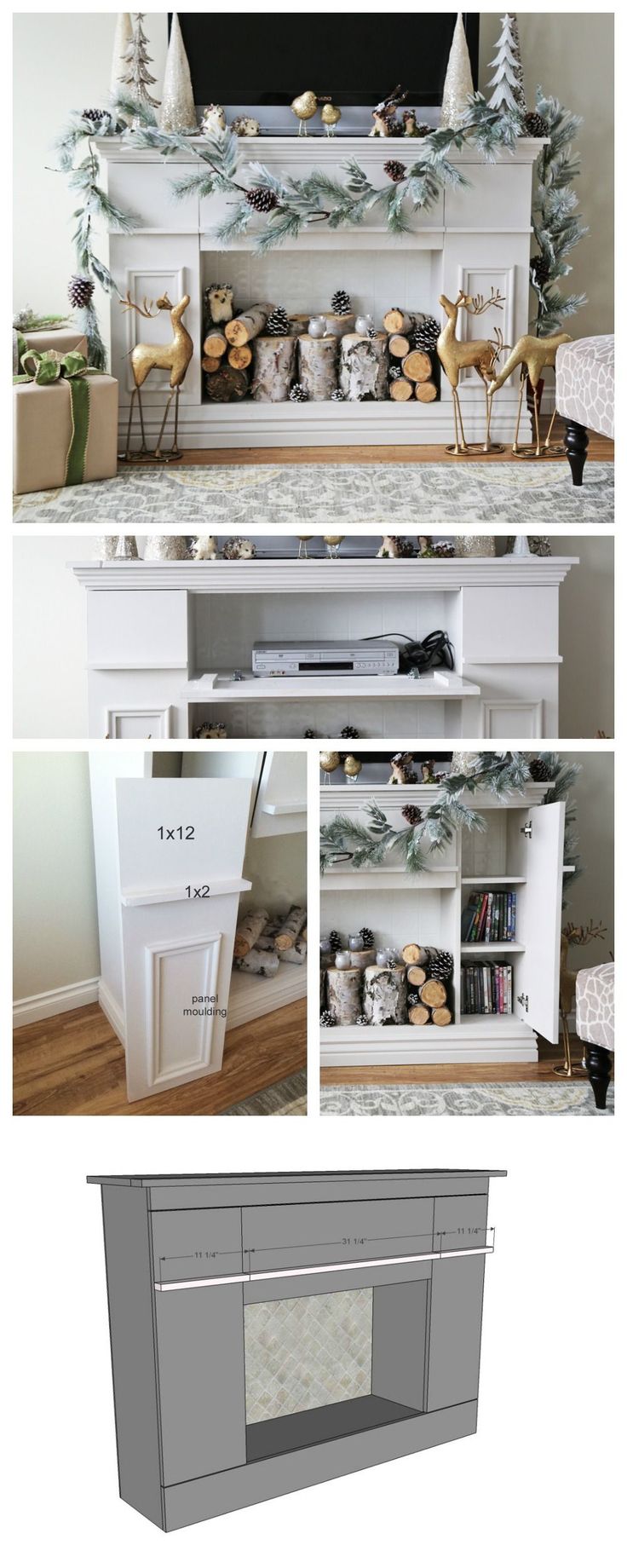 Ana White | Build a Faux Fireplace Mantle with Hidden Storage Cabinets | Free an...