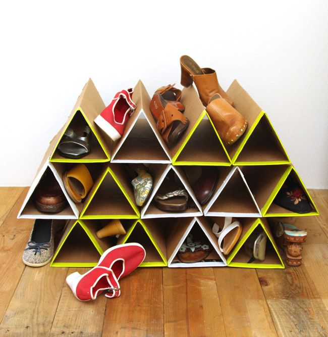 DIY space saving shoe rack made of cardboard