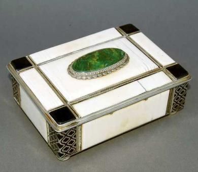 Antique Art Deco Ivory Enamel Turquoise Box