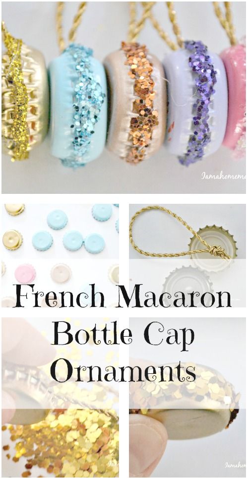 Upcycle some old bottle caps into fun French macaron ornaments. They are also re...