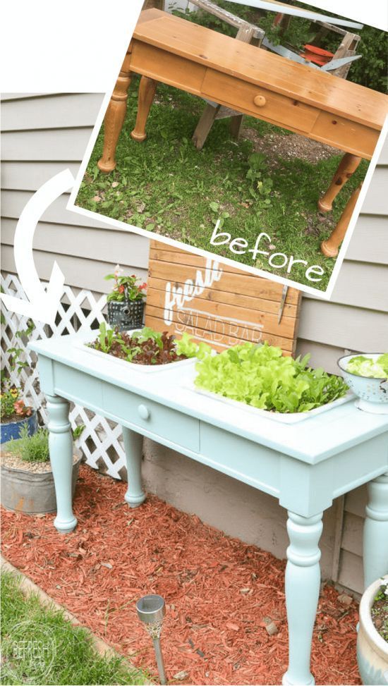 An old sofa table can be reused as a DIY raised garden bed! This is such an easy...